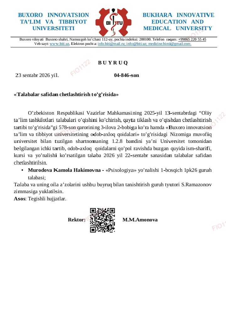 Talabalar safidan chiqarish to'g'risida