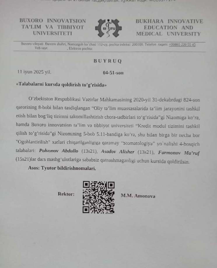 Kursda qoldirish to'g'risida 